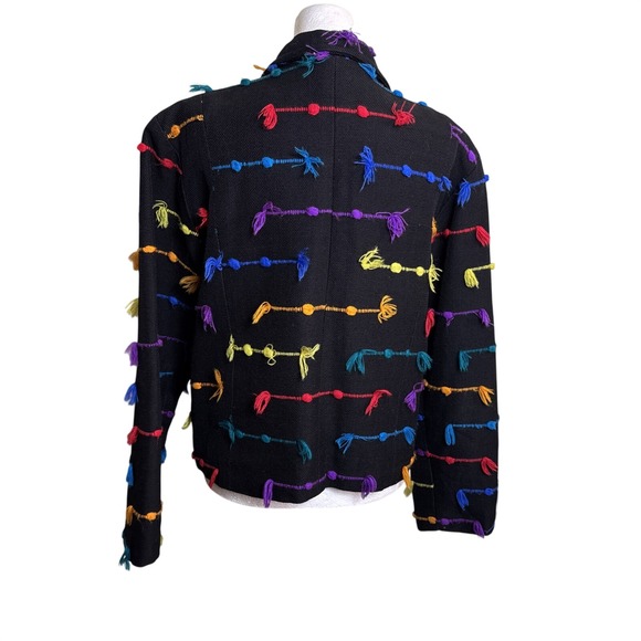 Rising Tide Handwoven Jacket‎ Womens Large Black Rainbow Tassel Fringe Guatemala - Picture 3 of 5